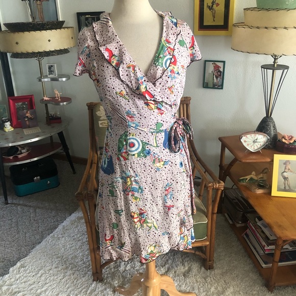 SOLD Retro Dress Cowboy novelty print M PinUp Rockabilly 1940s 40s Style - Picture 2 of 6